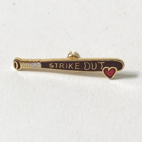 Accessories | Vintage Gold Black White Strike Out Baseball Bat Heart ...
